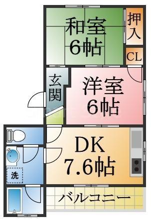 シャイン3(2DK/3階)の間取り写真