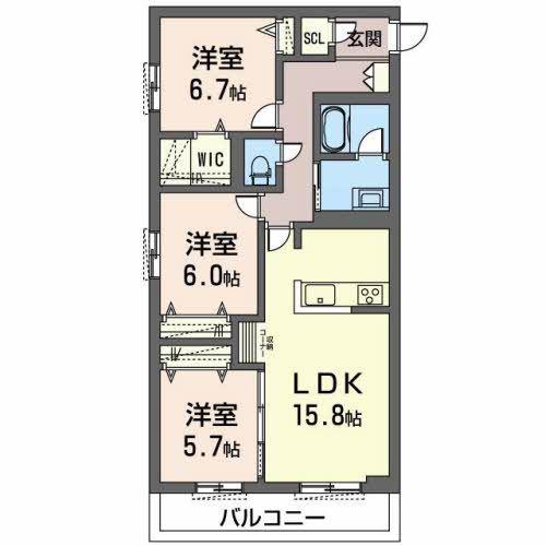オカバ姫路青山シャーメゾンA(3LDK/3階)の間取り写真