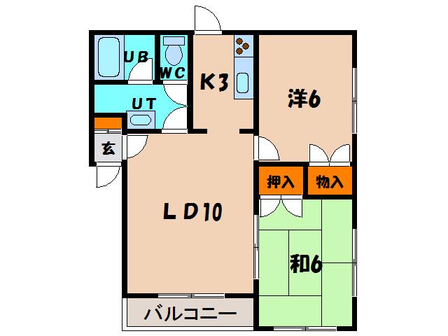 パンシオン美原(2LDK/1階)の間取り写真