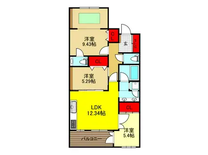 ラシーヌ ド ラブーレ(3LDK/2階)の間取り写真