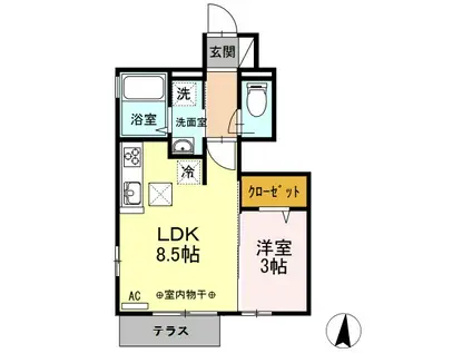 D-ROOM本町(1LDK/1階)の間取り写真