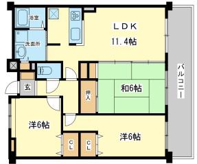 ロイヤルメゾン草上(3LDK/2階)の間取り写真