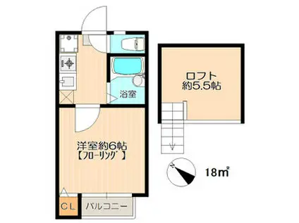 クレアール塩釜(1K/2階)の間取り写真