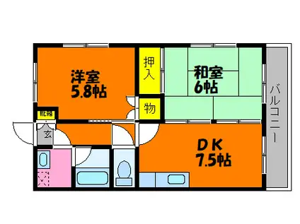 瀬戸内コーポ(2DK/2階)の間取り写真