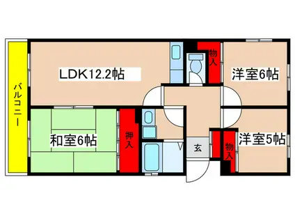 百合ヶ丘社宅(3LDK/2階)の間取り写真