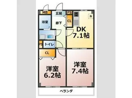 SOLE城山(2DK/2階)の間取り写真