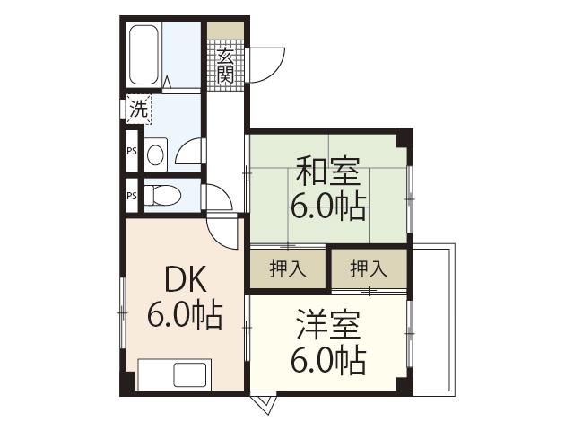 グリーンヒルズ丹那(2DK/2階)の間取り写真