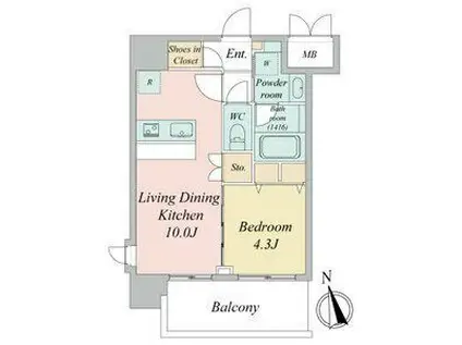 スプランディッド大須門前町(1LDK/4階)の間取り写真