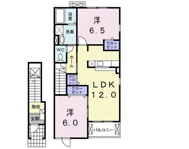 ユニゾンゑびす(2LDK/2階)の間取り写真