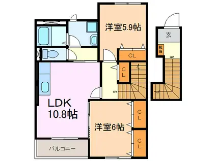 綱理ハウス(2LDK/2階)の間取り写真