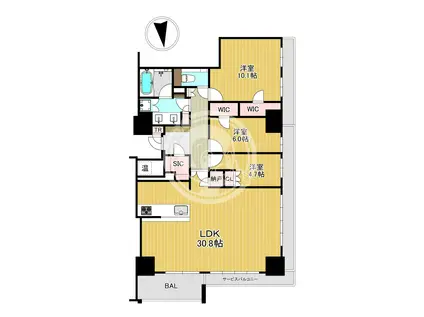 シエリアタワー大阪福島(3LDK/29階)の間取り写真