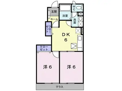 ウィステリアB(2DK/1階)の間取り写真