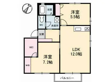 クレール山ノ代 B棟(2LDK/2階)の間取り写真