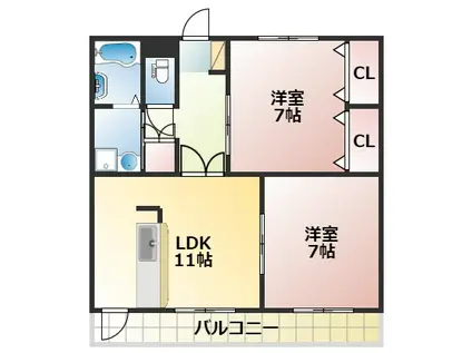 コートプレイス龍田III(2LDK/3階)の間取り写真