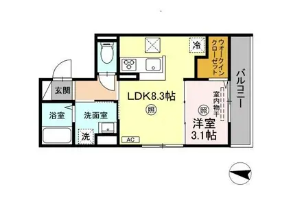 プレミア尾長西 B棟(1LDK/1階)の間取り写真