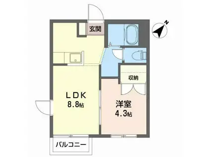 パークサイド古城A(1LDK/2階)の間取り写真