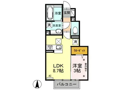 グランメール A棟(1LDK/1階)の間取り写真