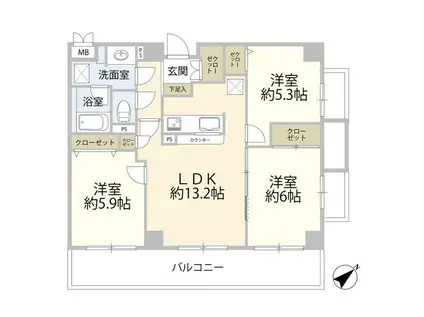 アルカサル三ツ境(3LDK/2階)の間取り写真