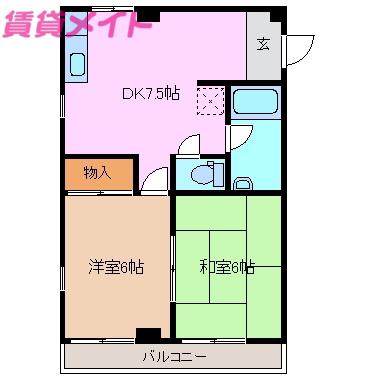 コーポ沢田(2DK/2階)の間取り写真