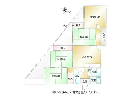 エメラルドハイツ牧山(4LDK/2階)の間取り写真