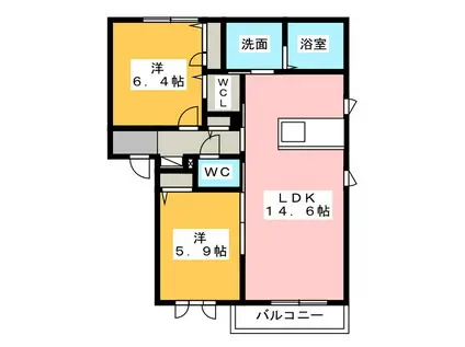 パーク ピア テラス(2LDK/2階)の間取り写真