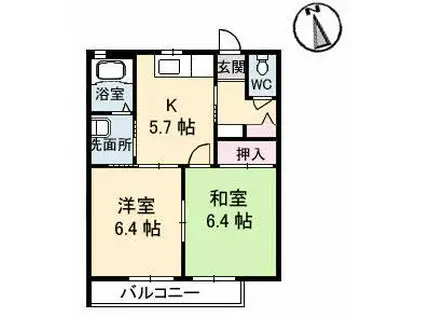 スターガーデン長府ジュピター(2K/2階)の間取り写真