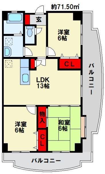 アーバンライフ 折尾(3LDK/4階)の間取り写真
