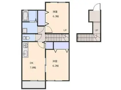 ニューイースト(2DK/2階)の間取り写真