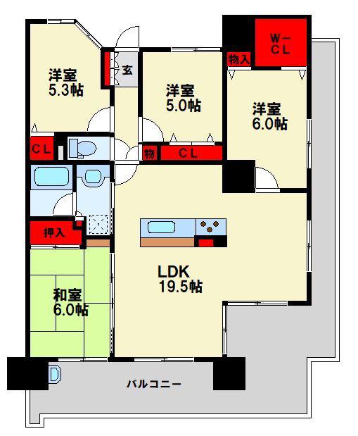 サンパーク折尾学園の丘サウスRIGDE(4LDK/2階)の間取り写真