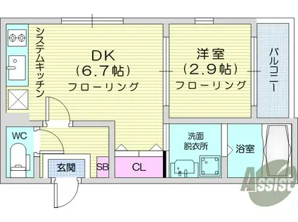ハーモニーテラス宮城野(1DK/1階)の間取り写真