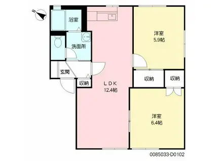 ハイラーク甘木D棟(2LDK/1階)の間取り写真