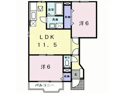 ニューカームII(2LDK/1階)の間取り写真