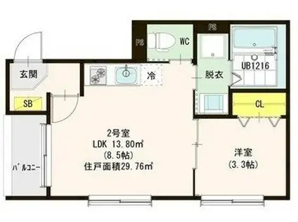 グラン博多堅粕(1LDK/2階)の間取り写真