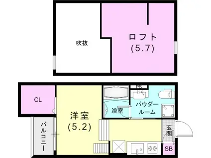 ラ・ブラン(1K/2階)の間取り写真