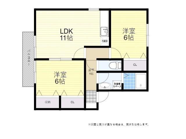コサージュ5 A(2LDK/1階)の間取り写真
