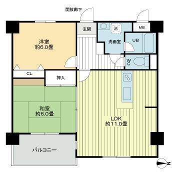 リバーサイド2(2LDK/2階)の間取り写真