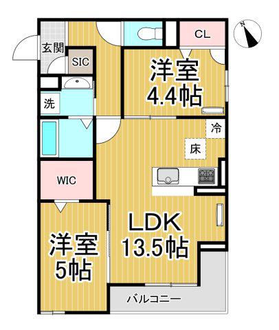 COCOONIA(2LDK/3階)の間取り写真