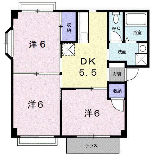 ドミール鳥井A(3DK/1階)の間取り写真