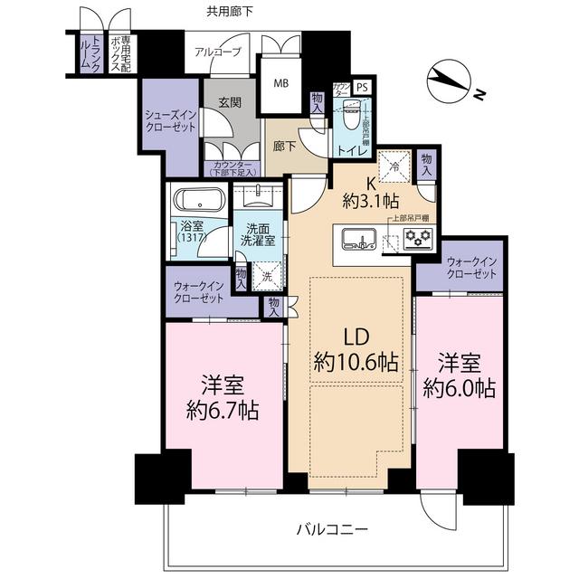 ジオタワー大阪十三(2LDK/19階)の間取り写真