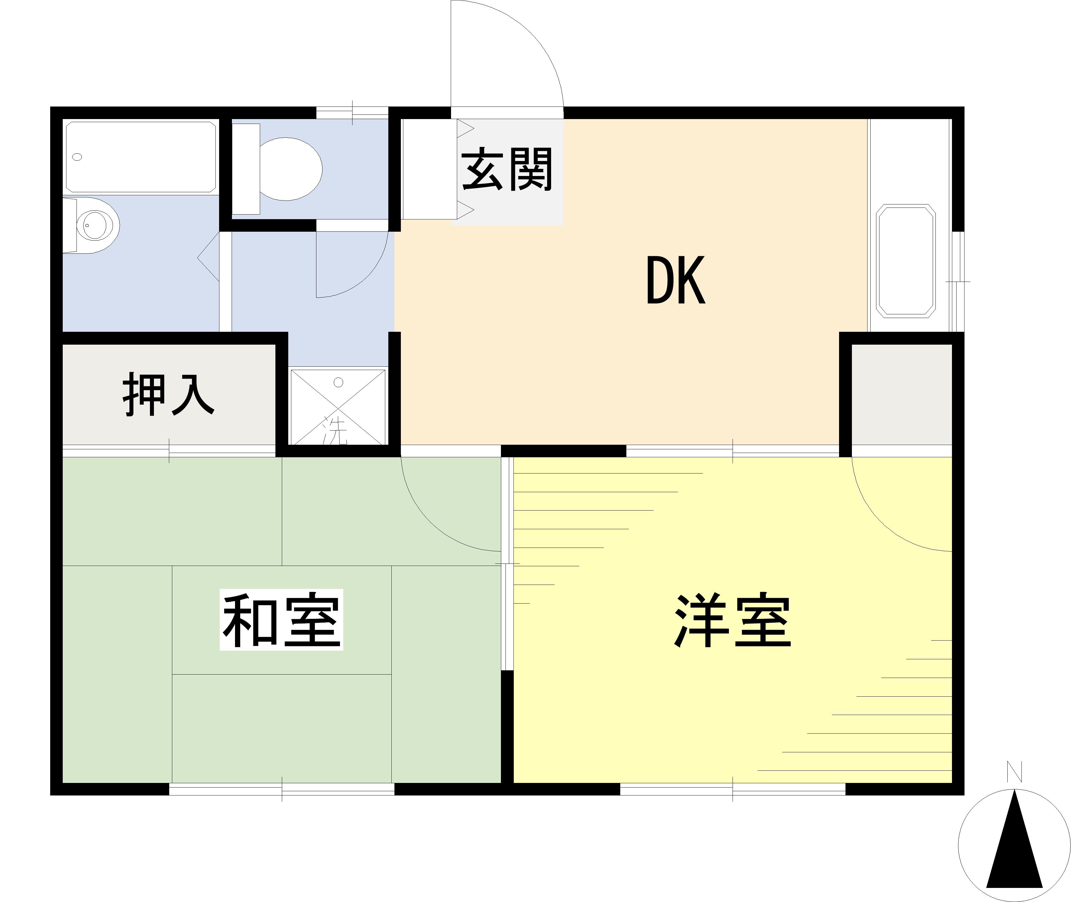 アレイフラッツII(2DK/1階)の間取り写真