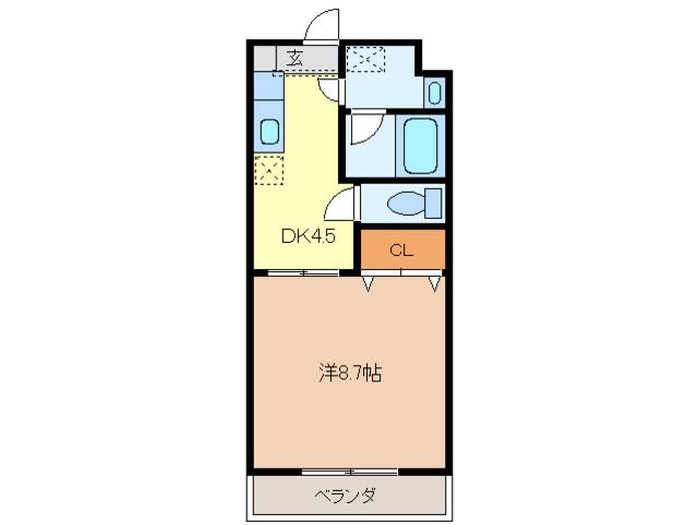 カルサイト(1DK/3階)の間取り写真