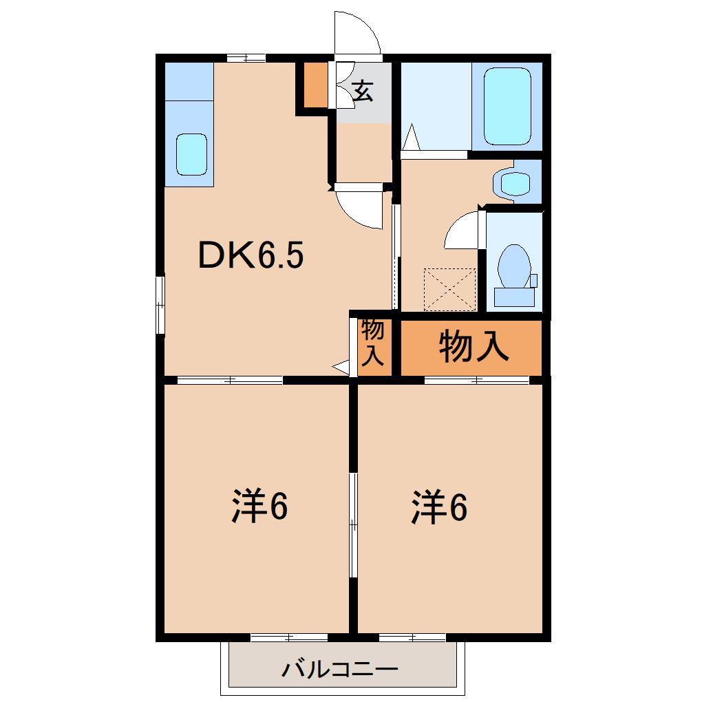 グランディス笹谷IIC(2DK/1階)の間取り写真