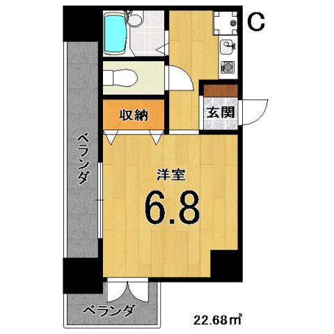 リシェス二条(1K/3階)の間取り写真