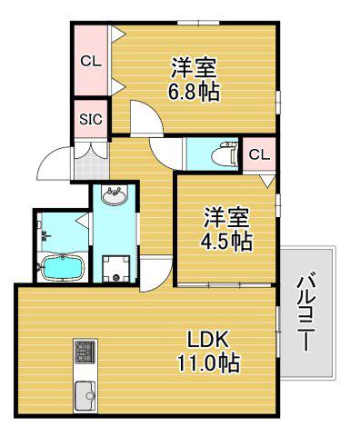 ゾンネ玉川(2LDK/2階)の間取り写真