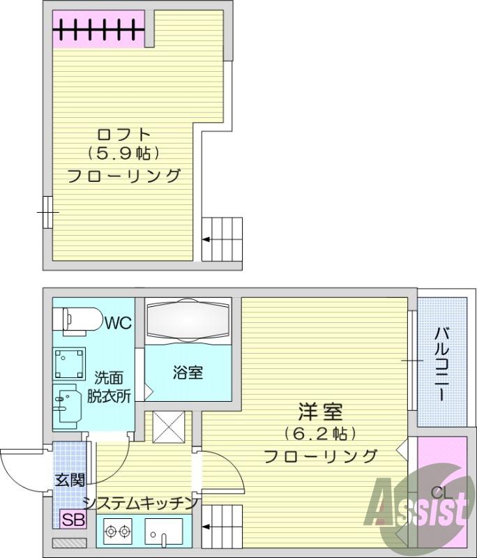 ヴィラージュ小田原(1K/2階)の間取り写真