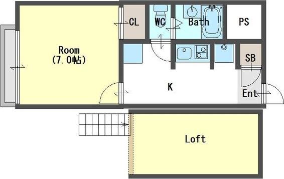 ビコロール東住吉(1K/1階)の間取り写真