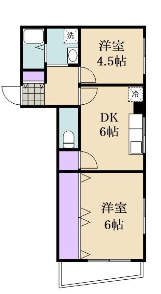 シャインビレッジ吉岡(2DK/5階)の間取り写真