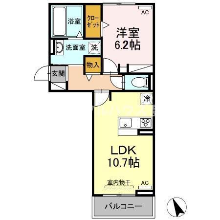 今泉ハイツB(1LDK/3階)の間取り写真