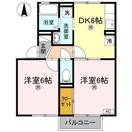 アベイユA棟(2DK/2階)の間取り写真