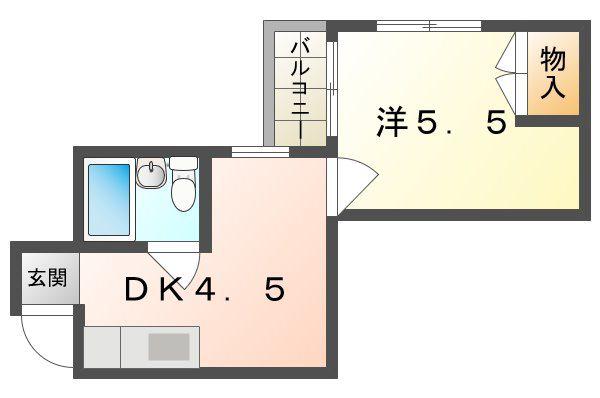 Uハイツ(1DK/5階)の間取り写真